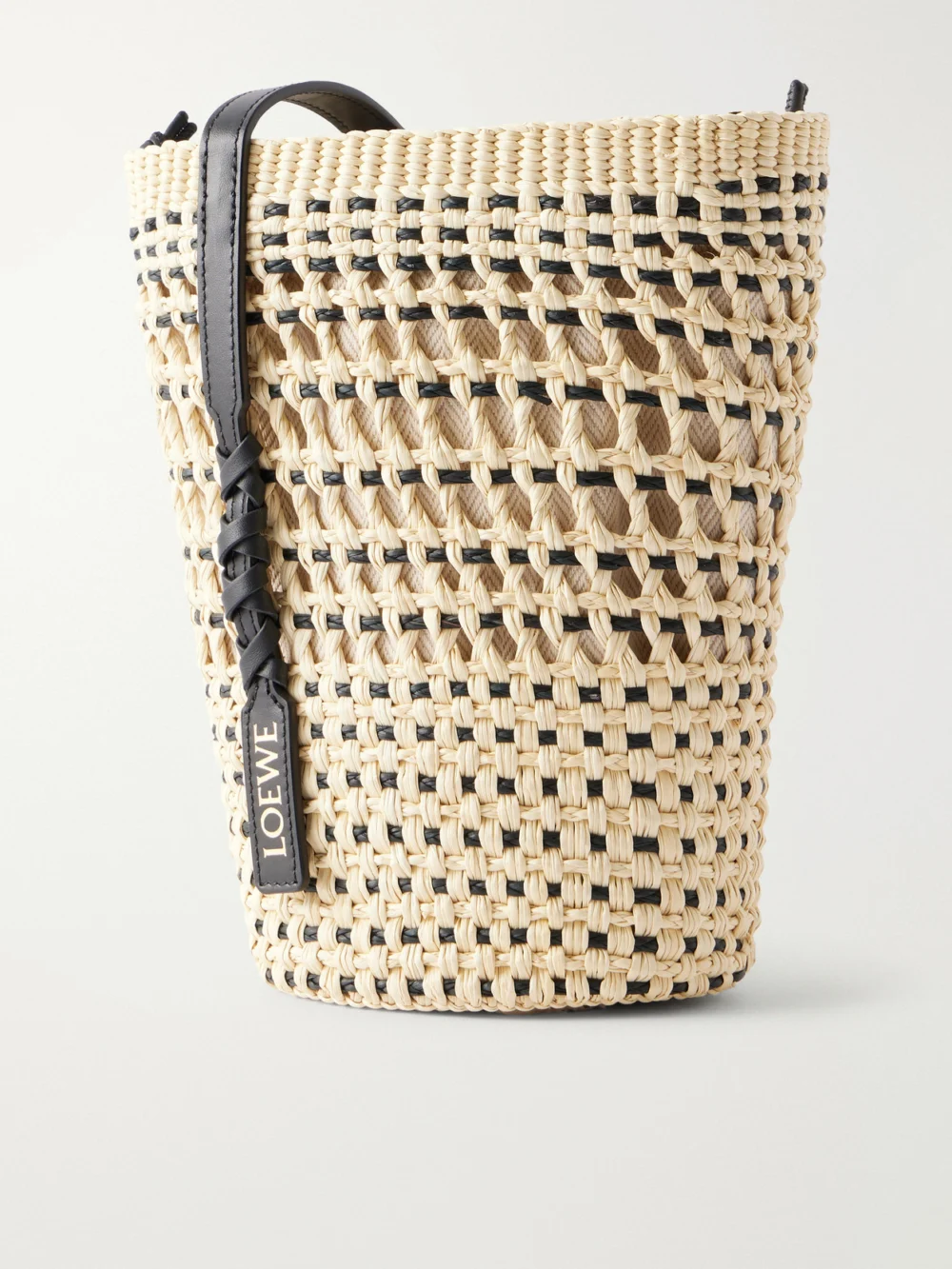 Back view of the Loewe + Paula's Ibiza Braid Leather-trimmed Raffia Shoulder Bag