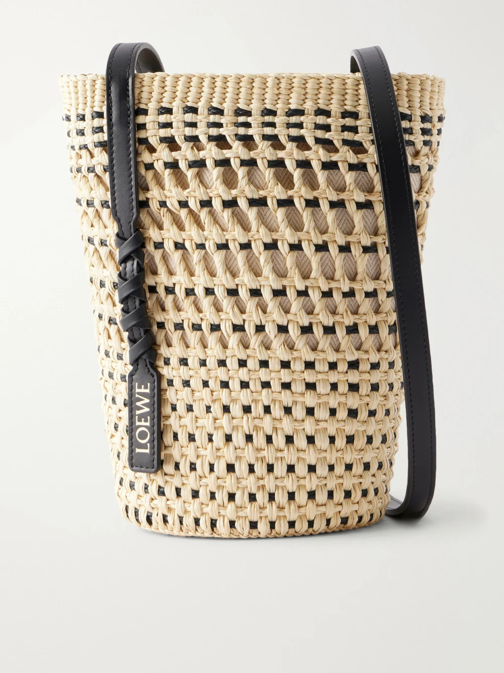 Loewe + Paula's Ibiza Braid Leather-trimmed Raffia Shoulder Bag in neutral