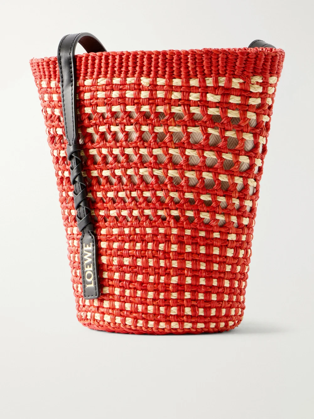 Back view of the Loewe + Paula's Ibiza Braid Leather-trimmed Raffia Shoulder Bag