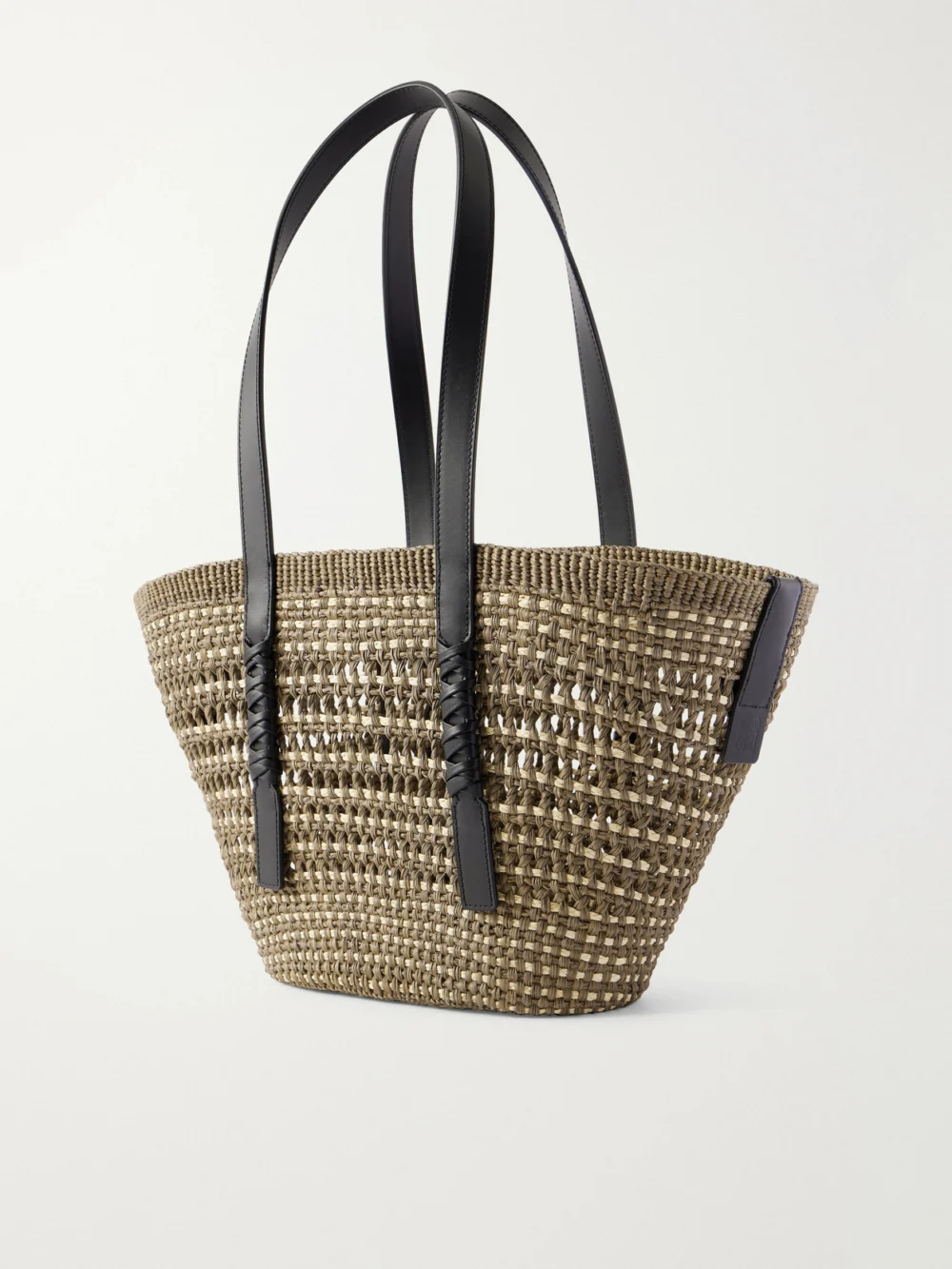 Back view of the Loewe + Paula's Ibiza Braid Medium Leather-trimmed Raffia Tote