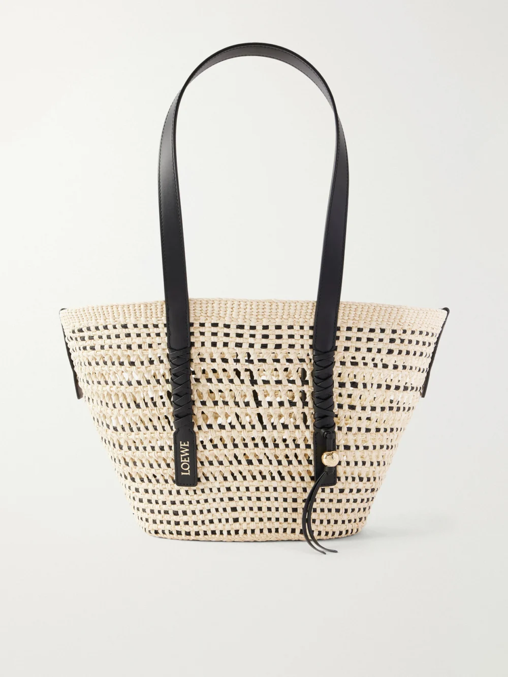 Loewe + Paula's Ibiza Braid Medium Leather-trimmed Raffia Tote in neutral