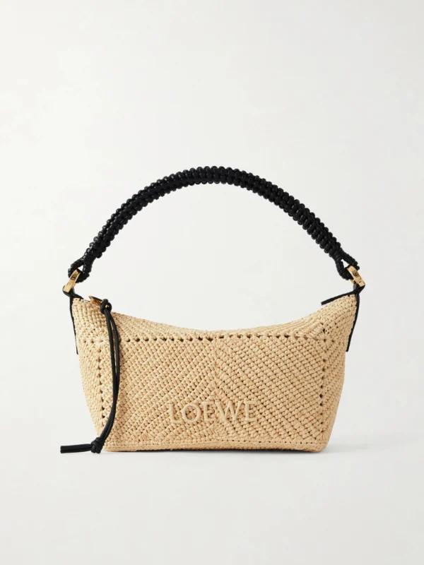 Loewe + Paula's Ibiza Cala Leather-trimmed Raffia Pouch