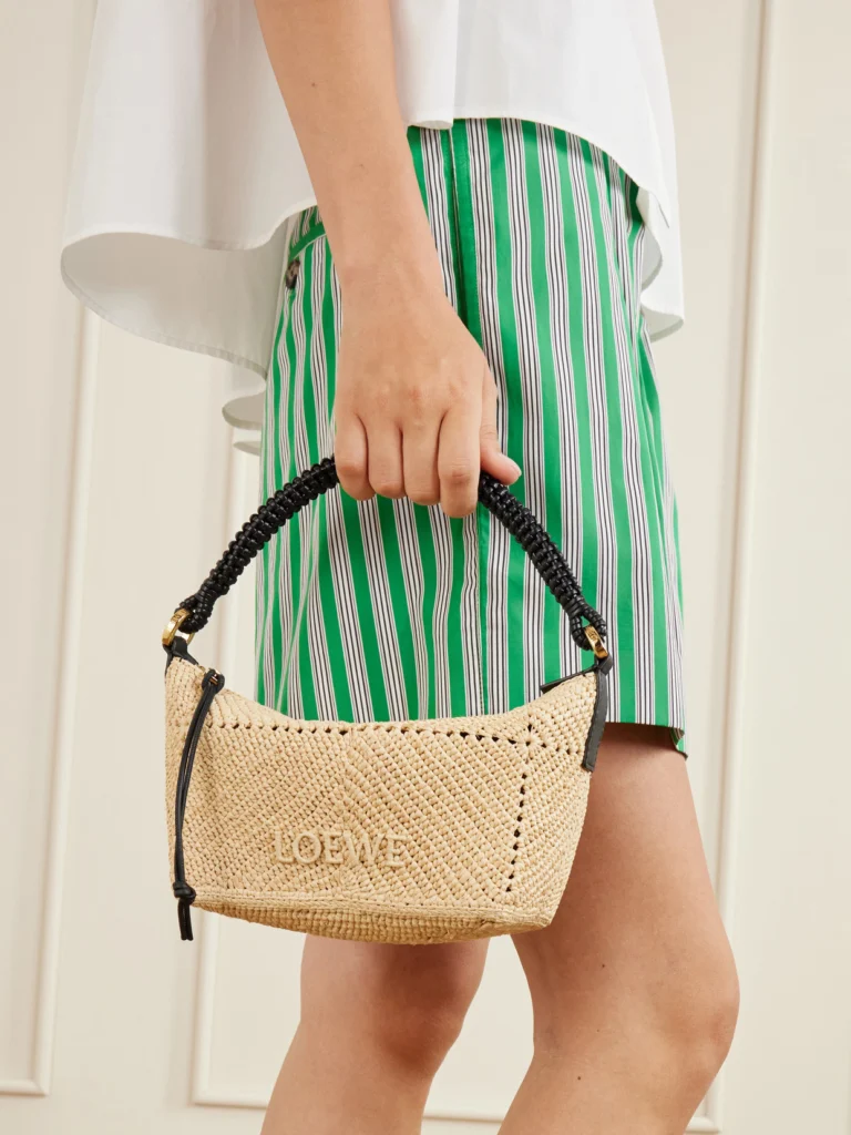 Loewe + Paula's Ibiza Cala Leather-trimmed Raffia Pouch
