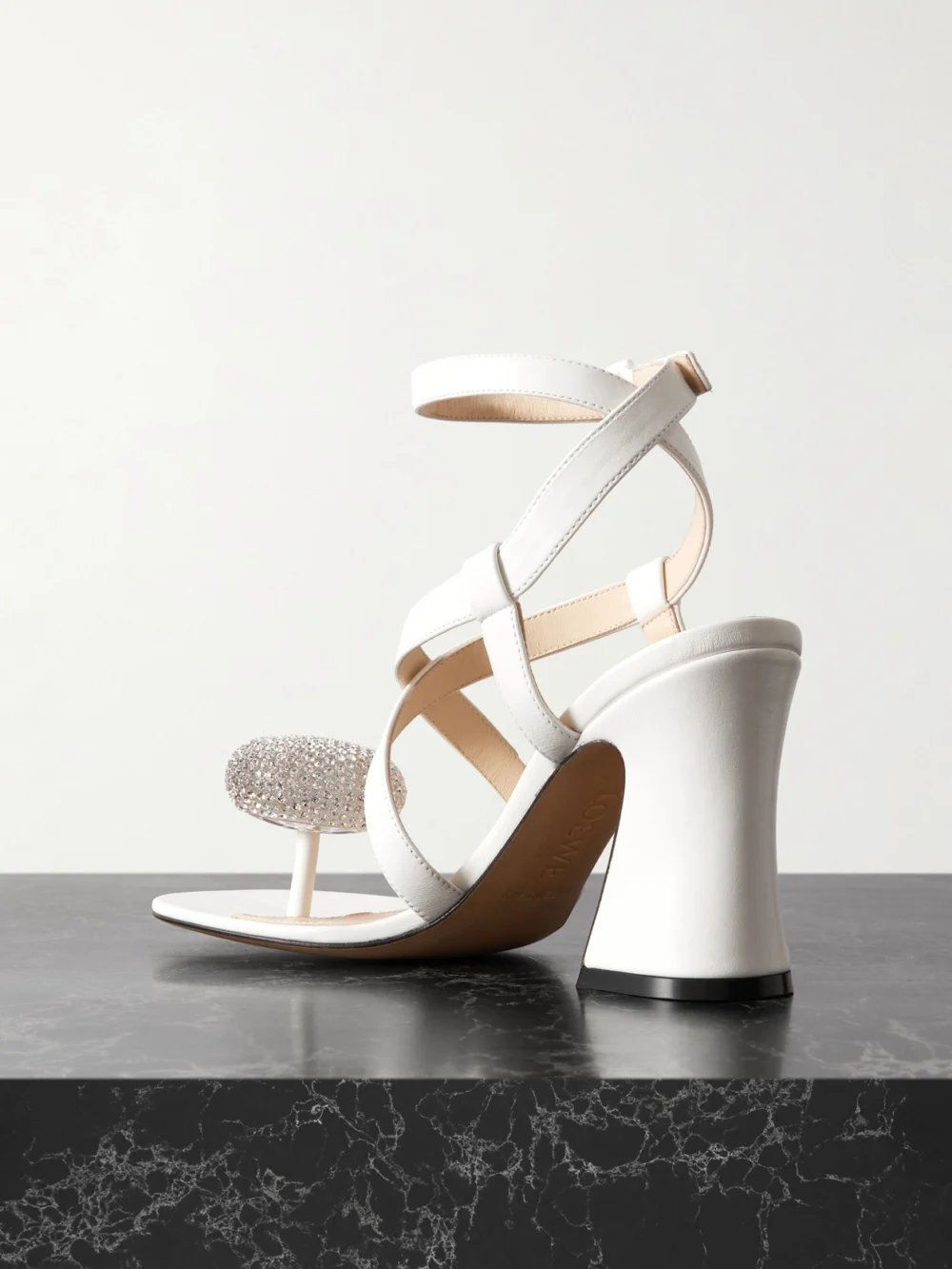 Back view of the Loewe + Paula's Ibiza Calle Pebble Crystal-embellished Leather Sandals