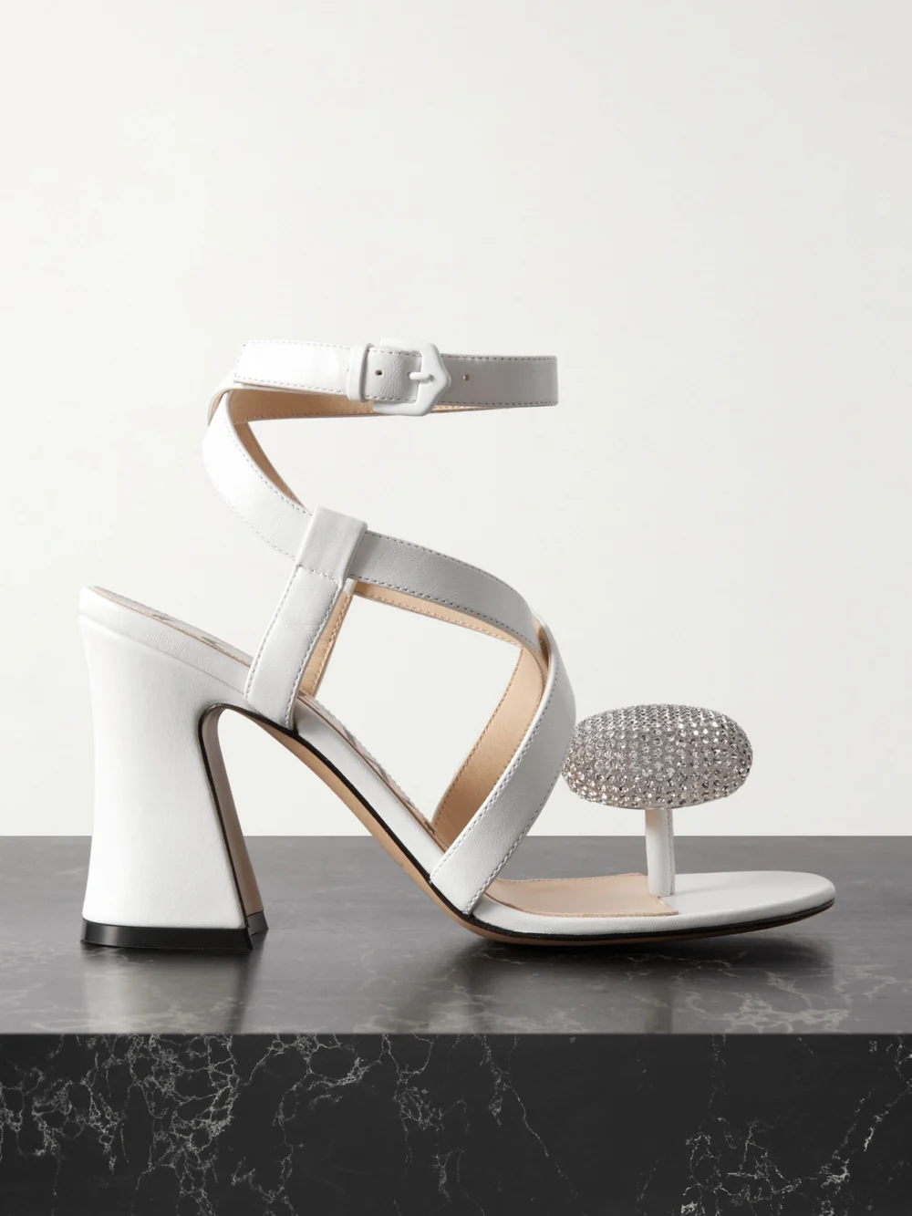 Loewe + Paula's Ibiza Calle Pebble Crystal-embellished Leather Sandals in white