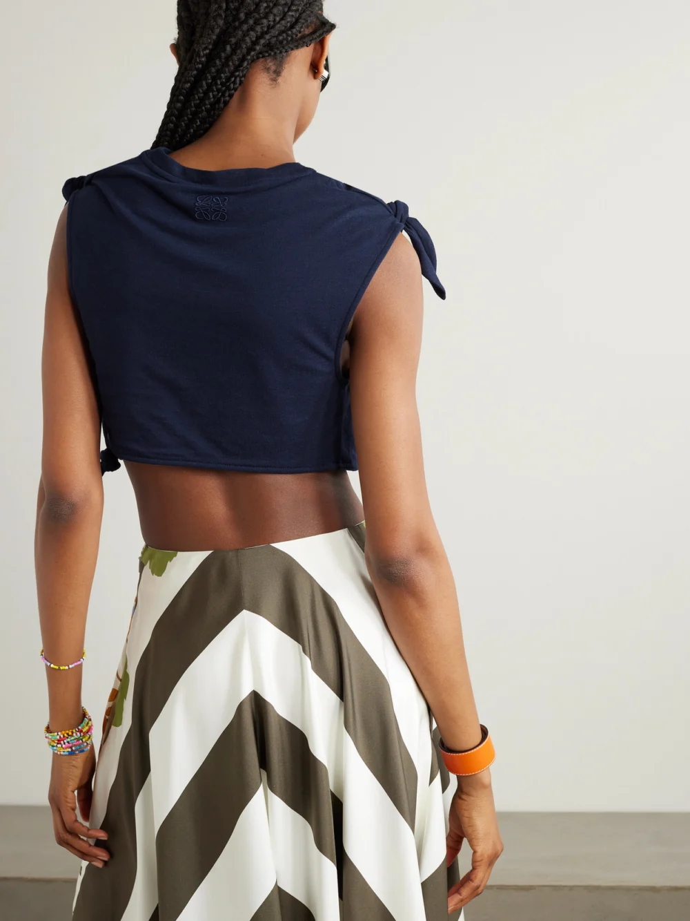 Back view of the Loewe + Paula's Ibiza Cropped Knotted Cotton-blend Jersey T-shirt