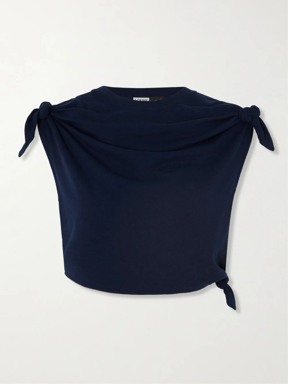Loewe + Paula's Ibiza Cropped Knotted Cotton-blend Jersey T-shirt in navy