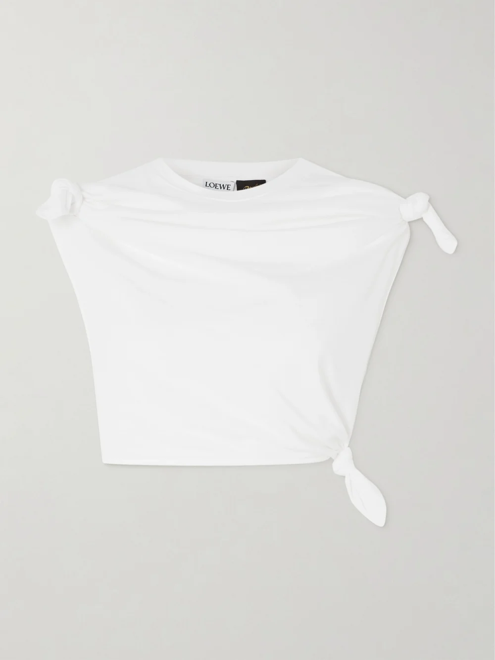 Loewe + Paula's Ibiza Cropped Knotted Cotton-blend Jersey T-shirt in white
