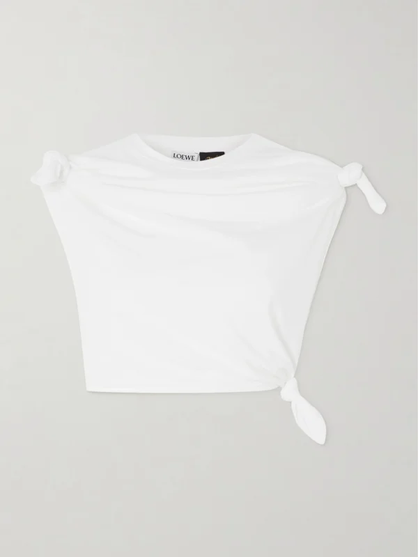 Loewe + Paula's Ibiza Cropped Knotted Cotton-blend Jersey T-shirt