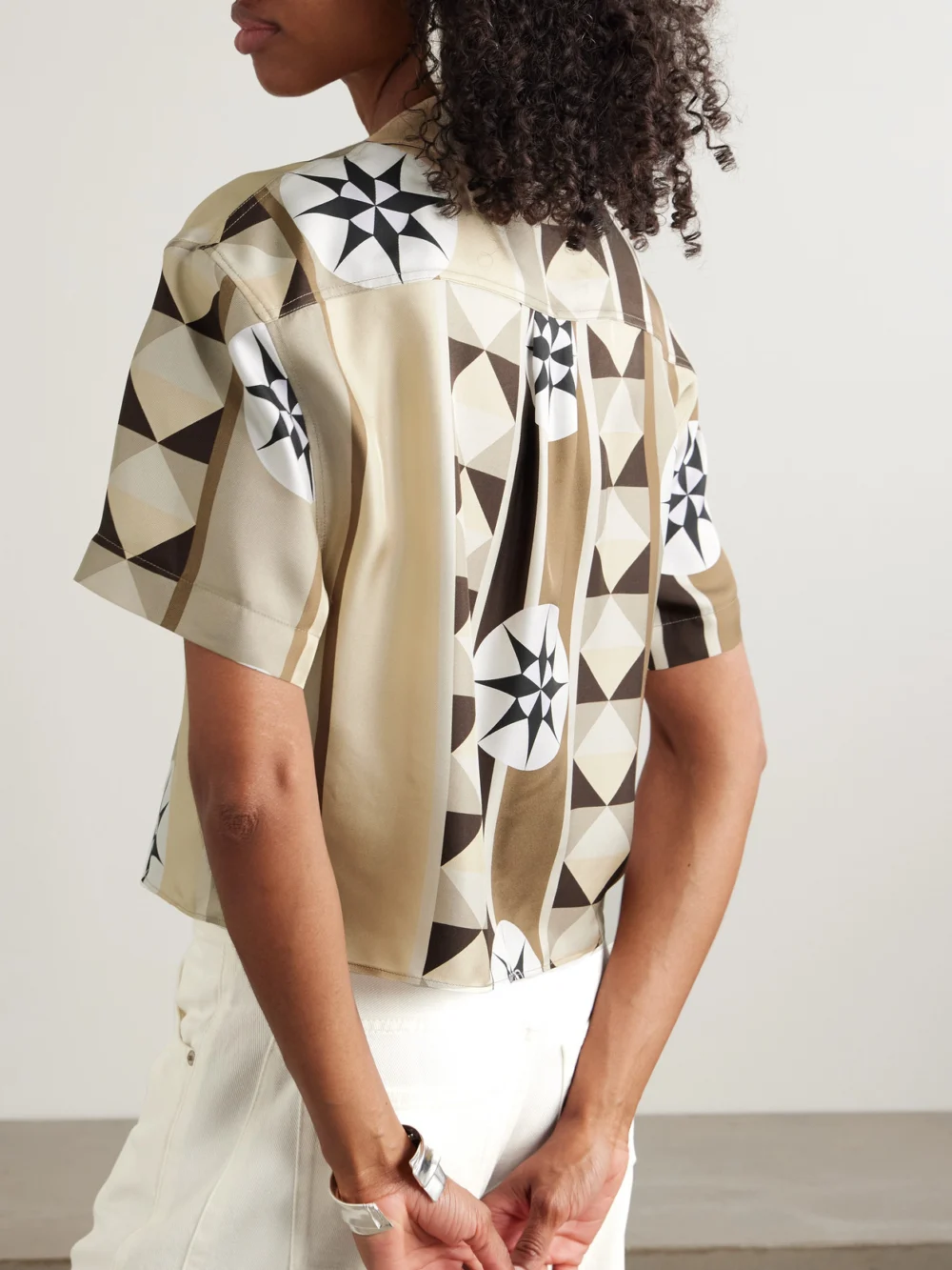 Back view of the Loewe + Paula's Ibiza Cropped Printed Silk-twill Shirt