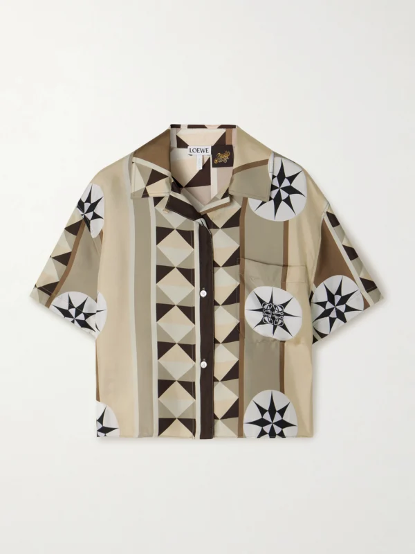 Loewe + Paula's Ibiza Cropped Printed Silk-twill Shirt