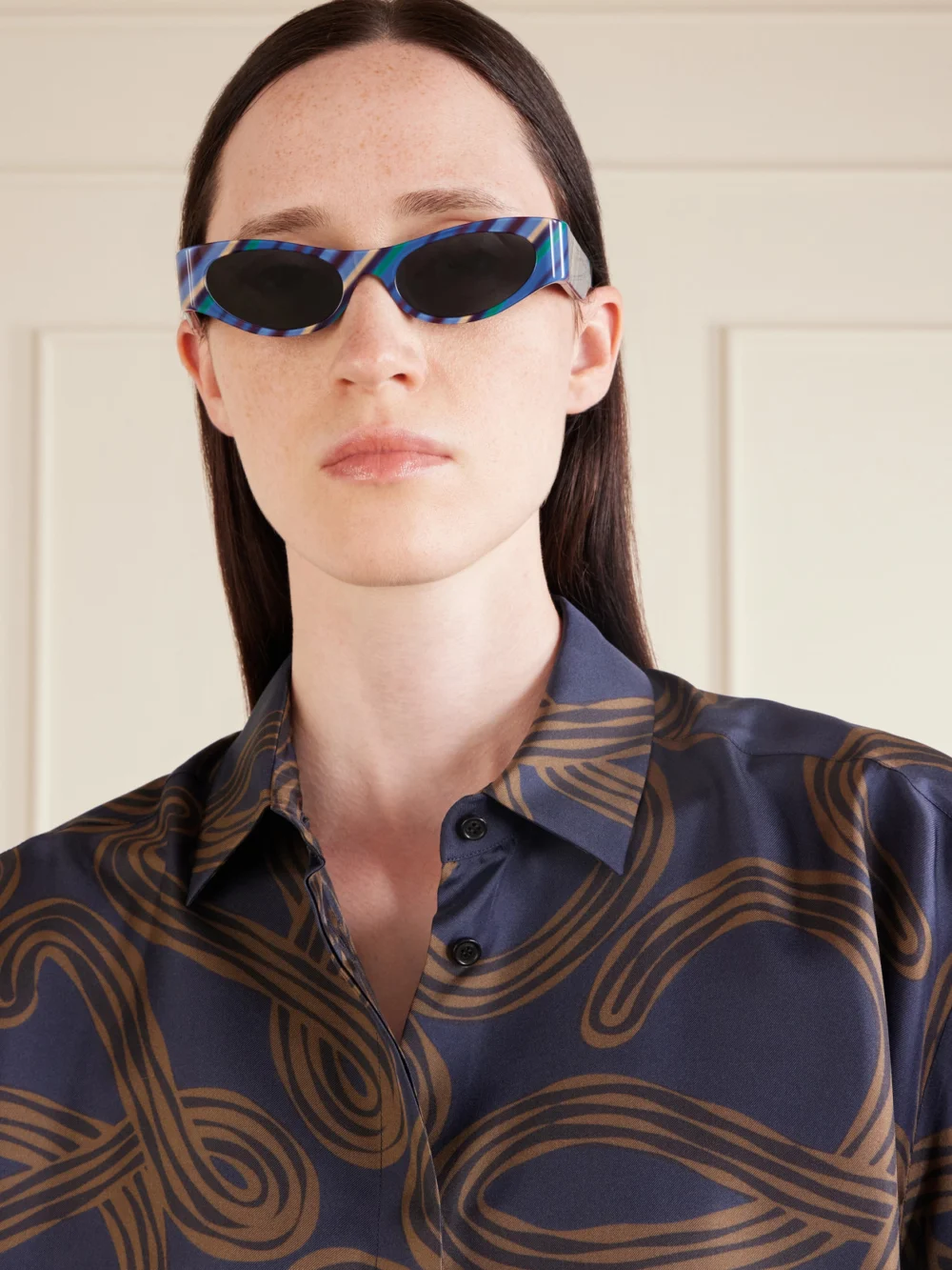 Loewe + Paula's Ibiza D-frame Striped Acetate Sunglasses, styled view
