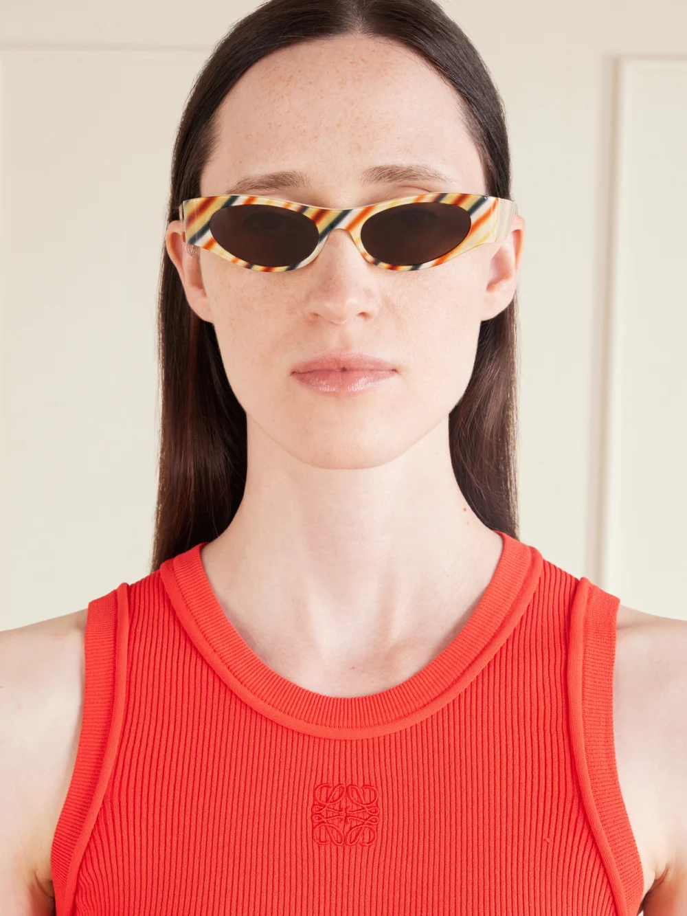 Loewe + Paula's Ibiza D-frame Striped Acetate Sunglasses, styled view