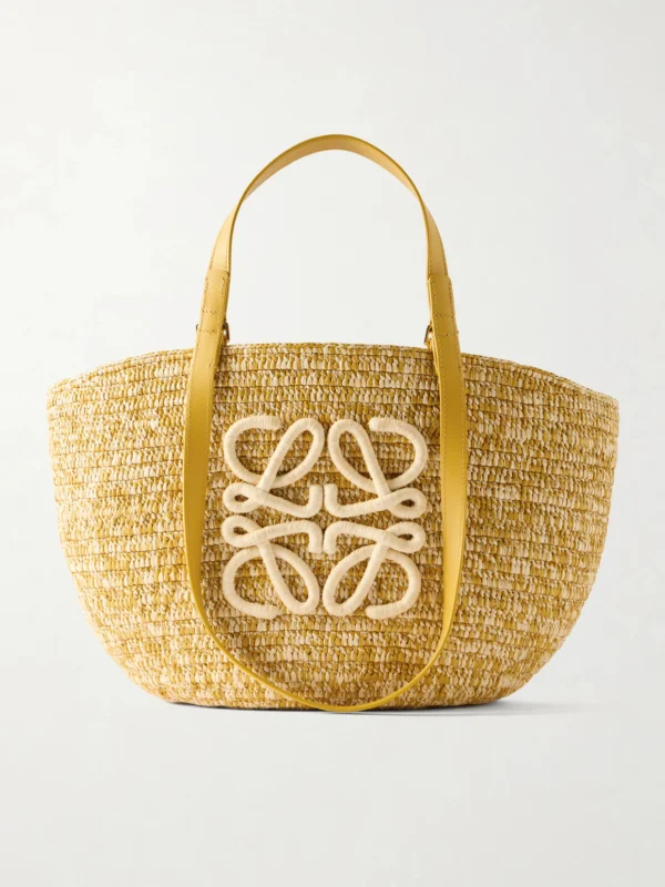 Loewe + Paula's Ibiza Eclipse Basket Medium Leather-trimmed Raffia Tote