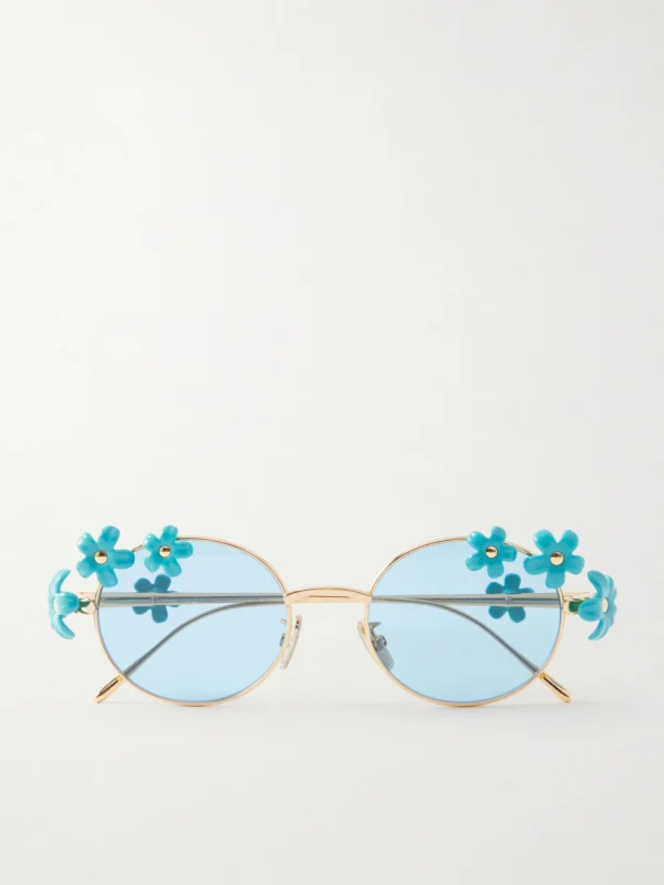 Loewe + Paula's Ibiza Embellished Round-frame Gold-tone Sunglasses