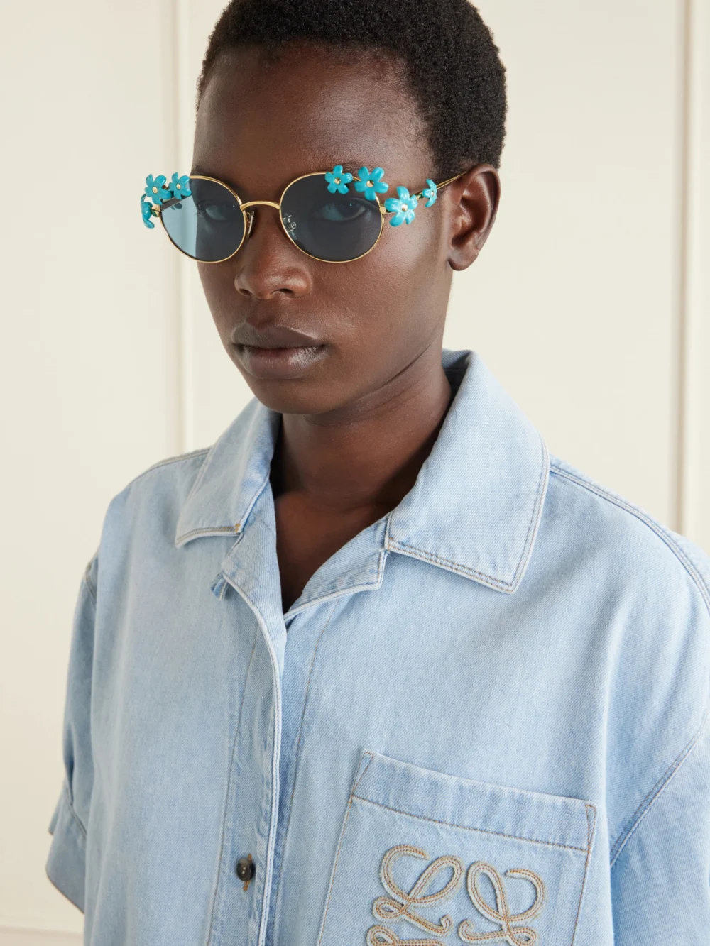 Loewe + Paula's Ibiza Embellished Round-frame Gold-tone Sunglasses, styled view
