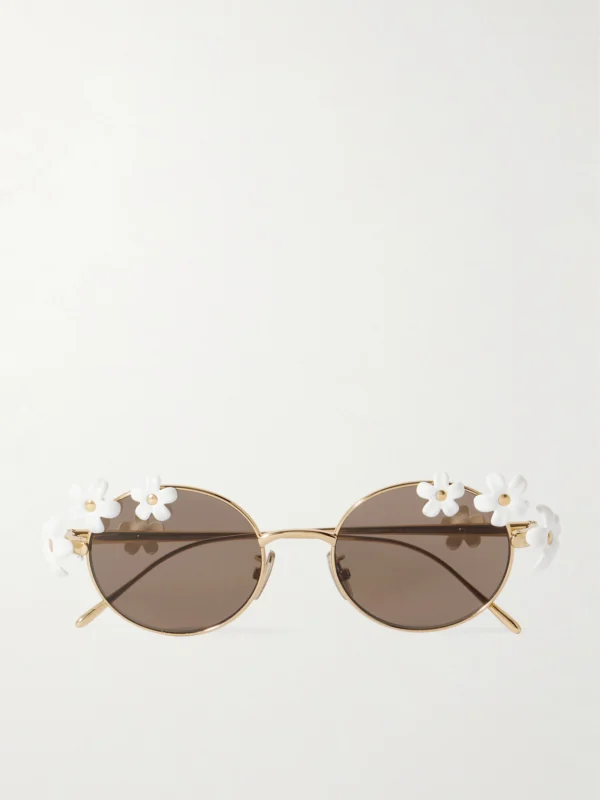 Loewe + Paula's Ibiza Embellished Round-frame Gold-tone Sunglasses