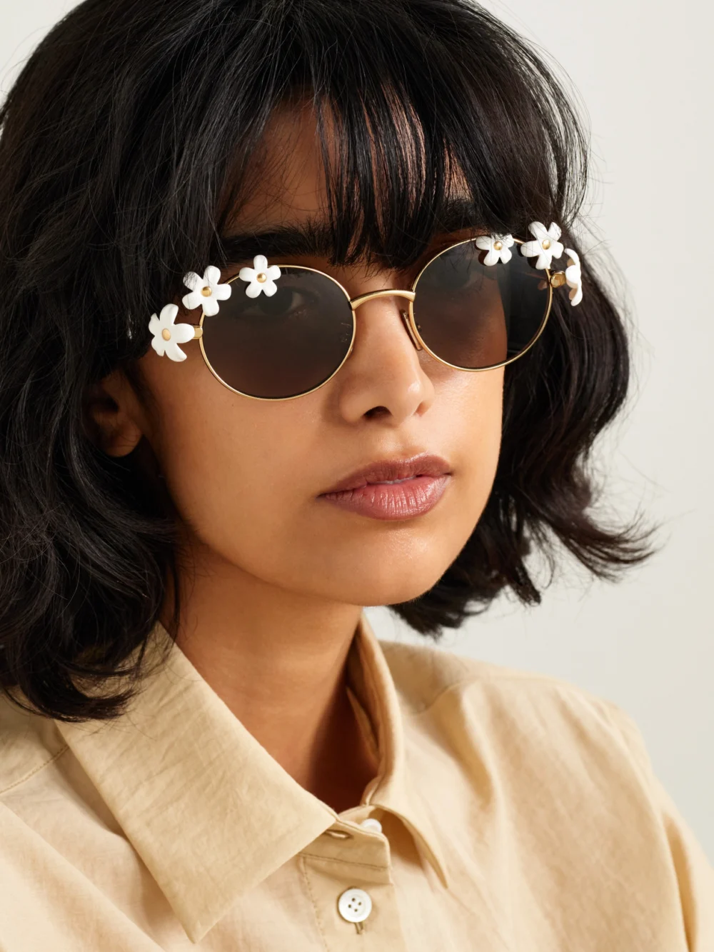 Loewe + Paula's Ibiza Embellished Round-frame Gold-tone Sunglasses, styled view