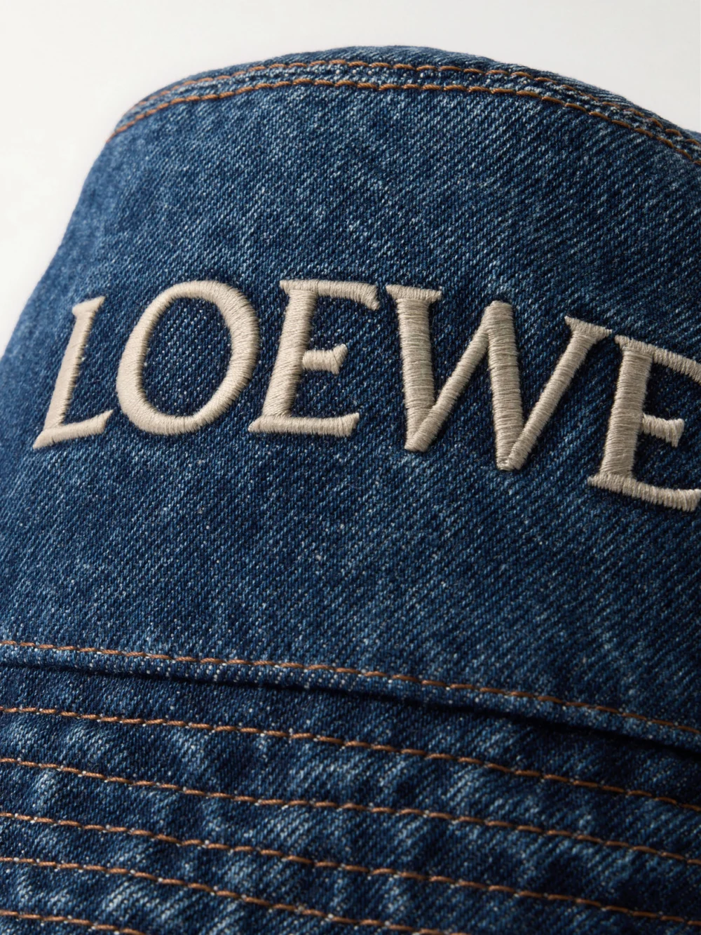 Close-up detail of the Loewe + Paula's Ibiza Embroidered Denim Bucket Hat