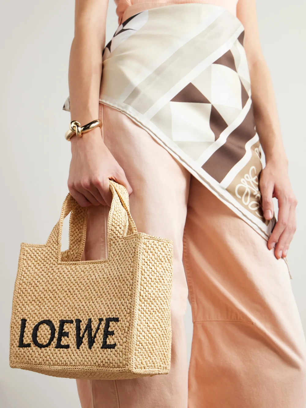 Loewe + Paula's Ibiza Embroidered Raffia Tote, styled view