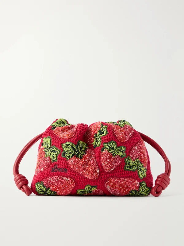 Loewe + Paula's Ibiza Flamenco Leather-trimmed Beaded Clutch Bag