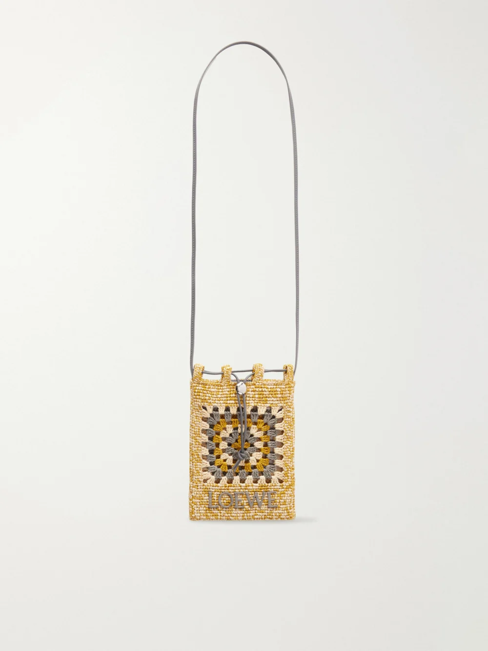 Loewe + Paula's Ibiza Leather-trimmed Crocheted Raffia Bucket Bag in neutral