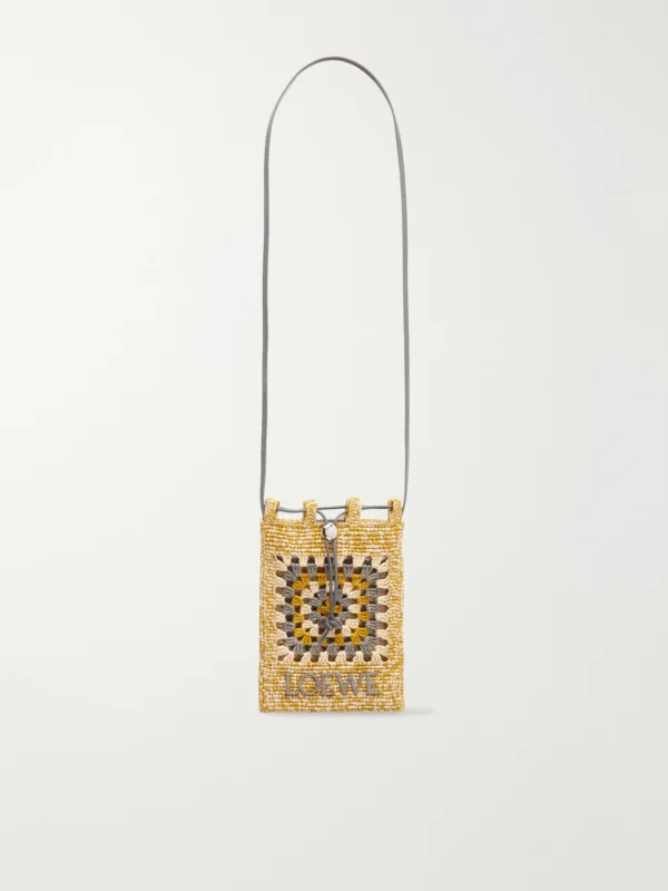 Loewe + Paula's Ibiza Leather-trimmed Crocheted Raffia Bucket Bag