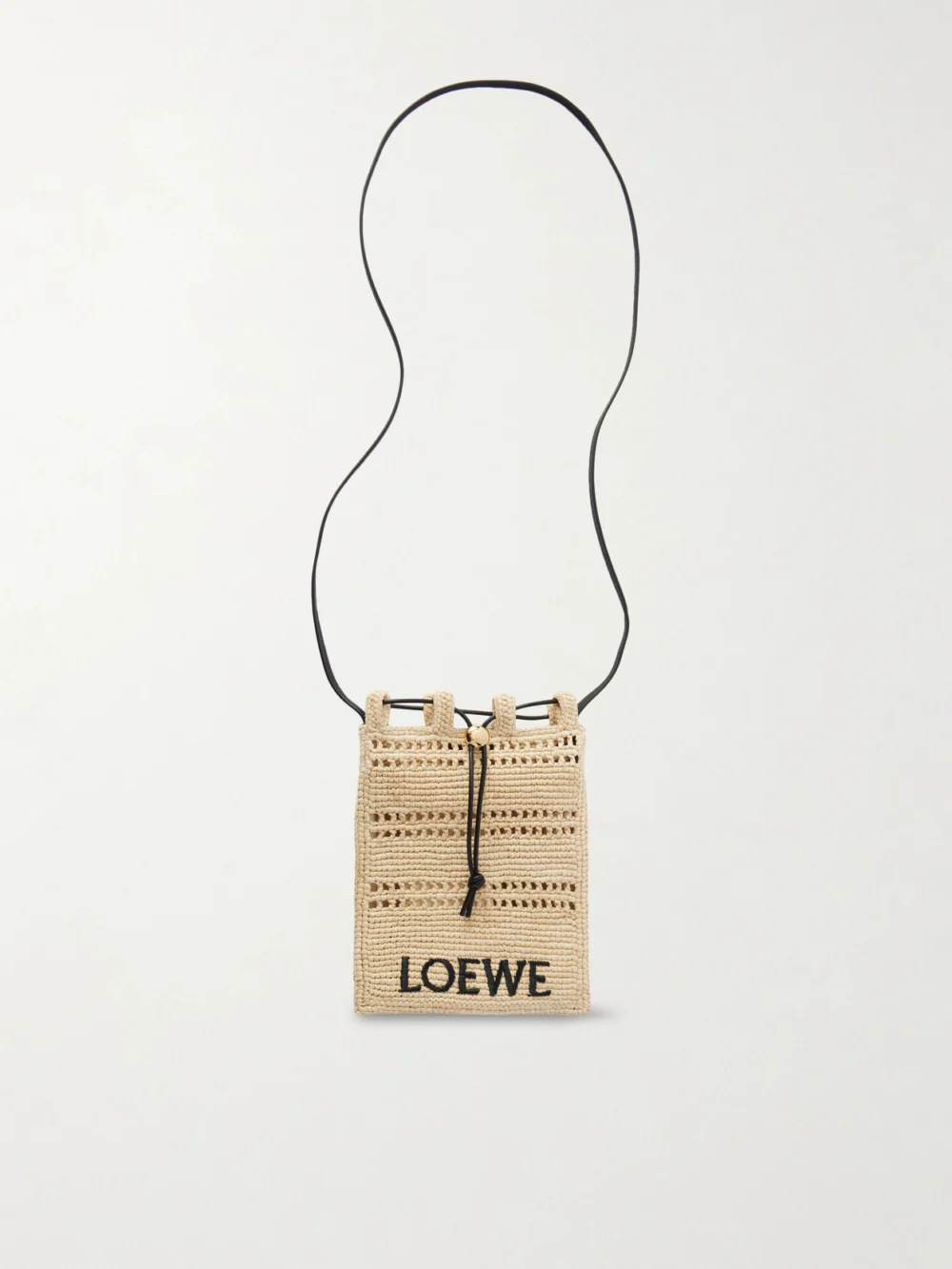 Loewe + Paula's Ibiza Leather-trimmed Embroidered Raffia Shoulder Bag in beige