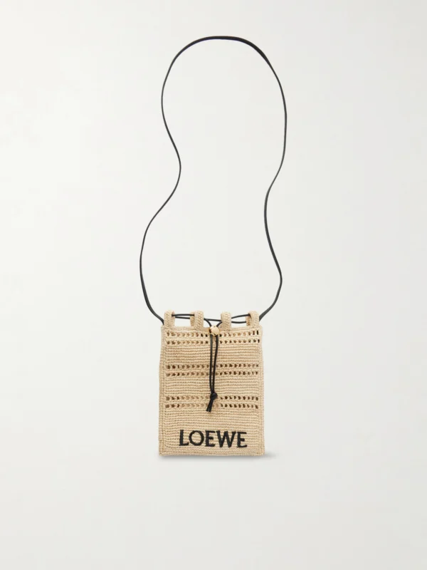 Loewe + Paula's Ibiza Leather-trimmed Embroidered Raffia Shoulder Bag