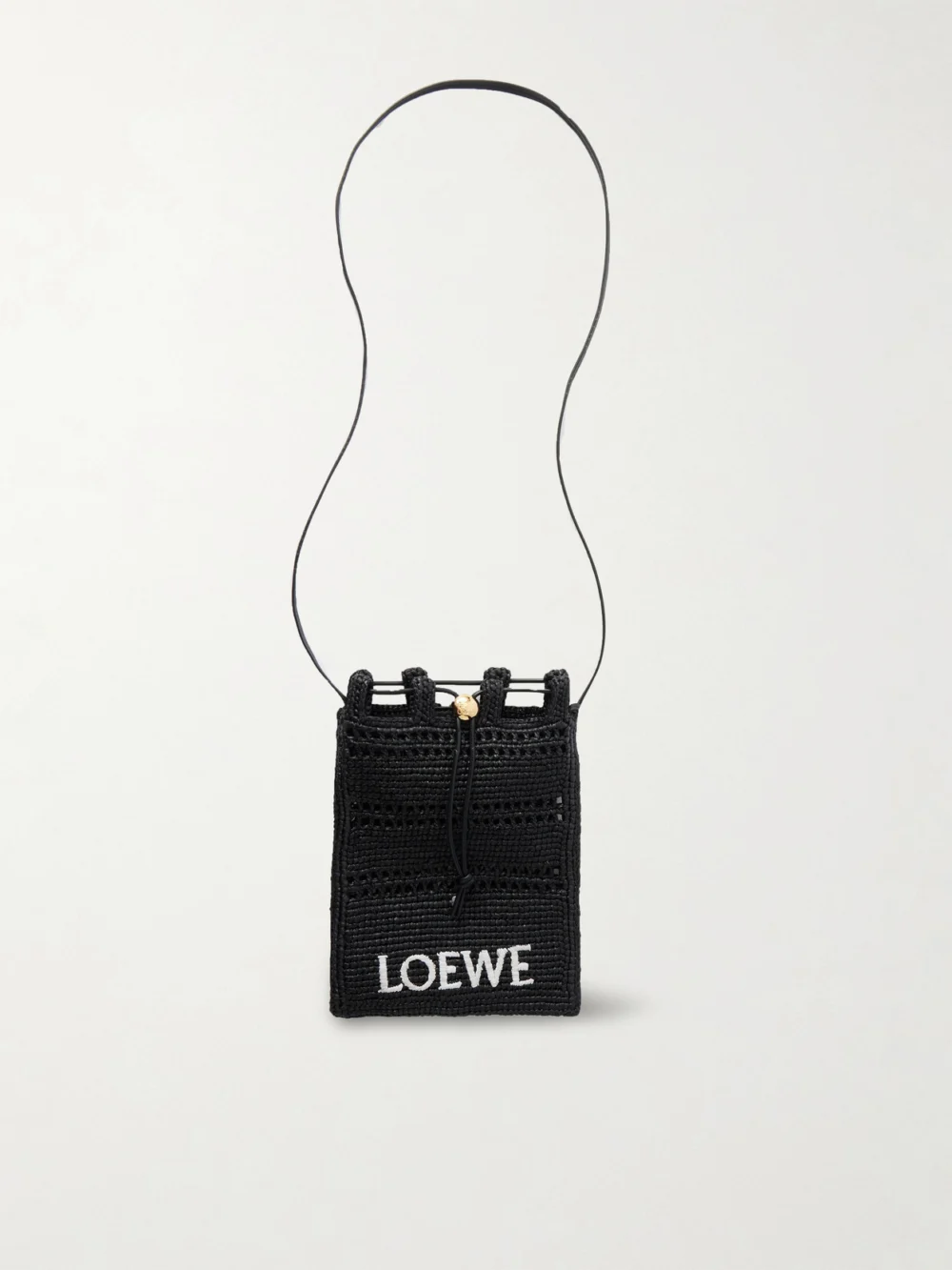 Loewe + Paula's Ibiza Leather-trimmed Embroidered Raffia Shoulder Bag in black