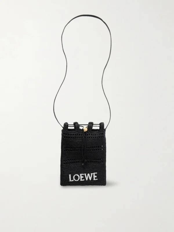 Loewe + Paula's Ibiza Leather-trimmed Embroidered Raffia Shoulder Bag