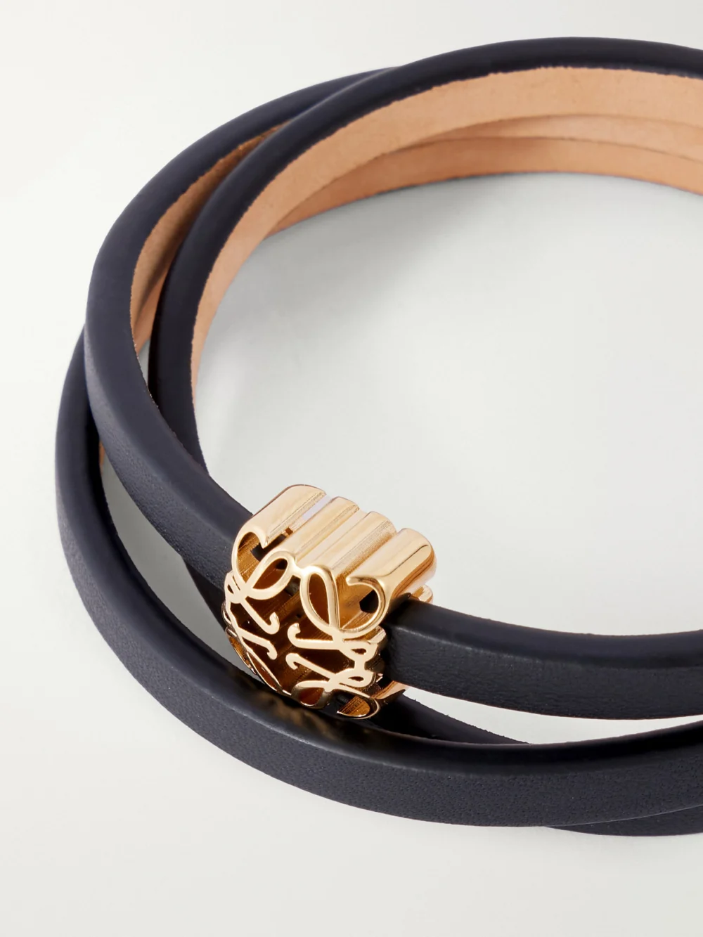 Close-up detail of the Loewe + Paula's Ibiza Logo-embellished Leather Bracelet