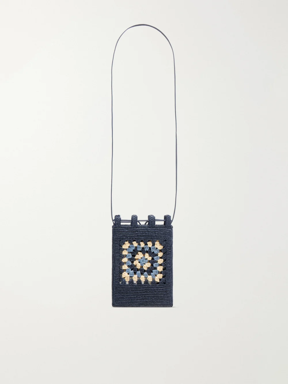 Back view of the Loewe + Paula's Ibiza Logo-embroidered Leather-trimmed Crocheted Raffia Bucket Bag