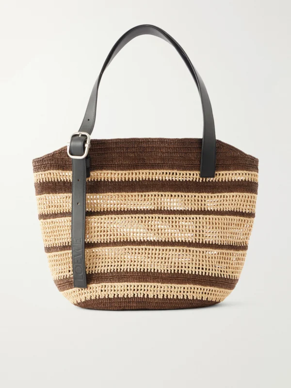 Loewe + Paula's Ibiza Loop Basket Leather-trimmed Raffia Tote