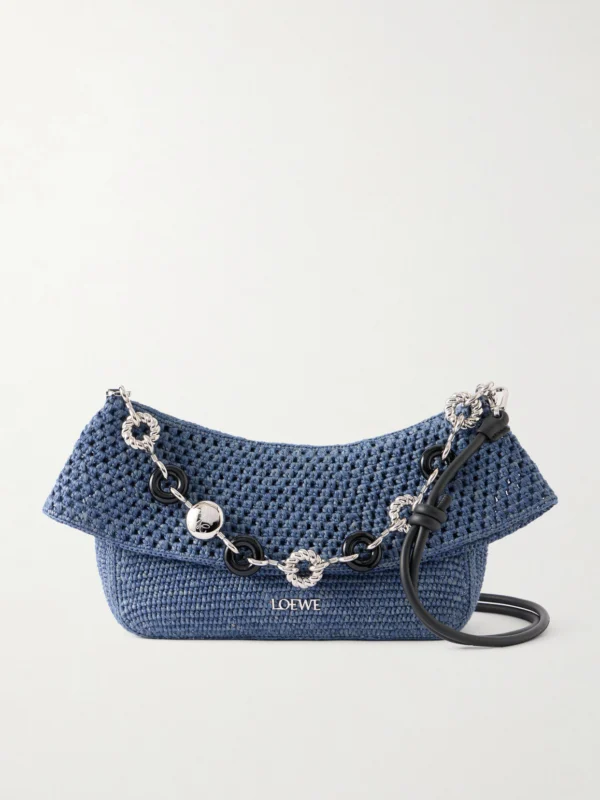 Loewe + Paula's Ibiza Ola Embellished Leather-trimmed Raffia Shoulder Bag