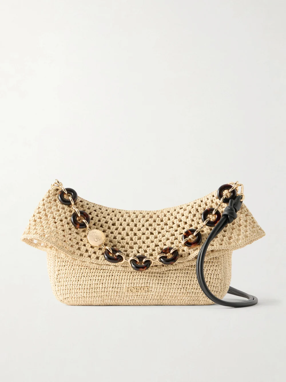 Loewe + Paula's Ibiza Ola Medium Embellished Raffia Shoulder Bag in neutral