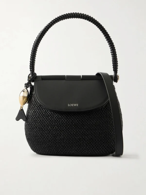 Loewe + Paula's Ibiza Pescador Medium Embellished Leather-trimmed Raffia Shoulder Bag