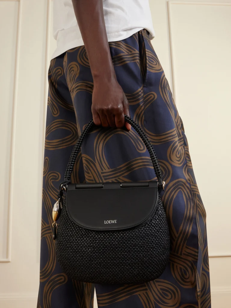 Loewe + Paula's Ibiza Pescador Medium Embellished Leather-trimmed Raffia Shoulder Bag