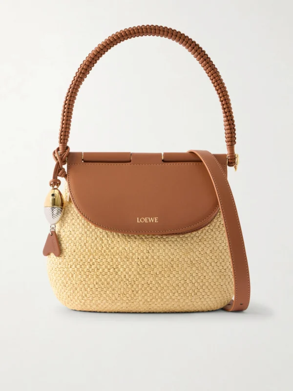 Loewe + Paula's Ibiza Pescador Medium Embellished Leather-trimmed Raffia Shoulder Bag