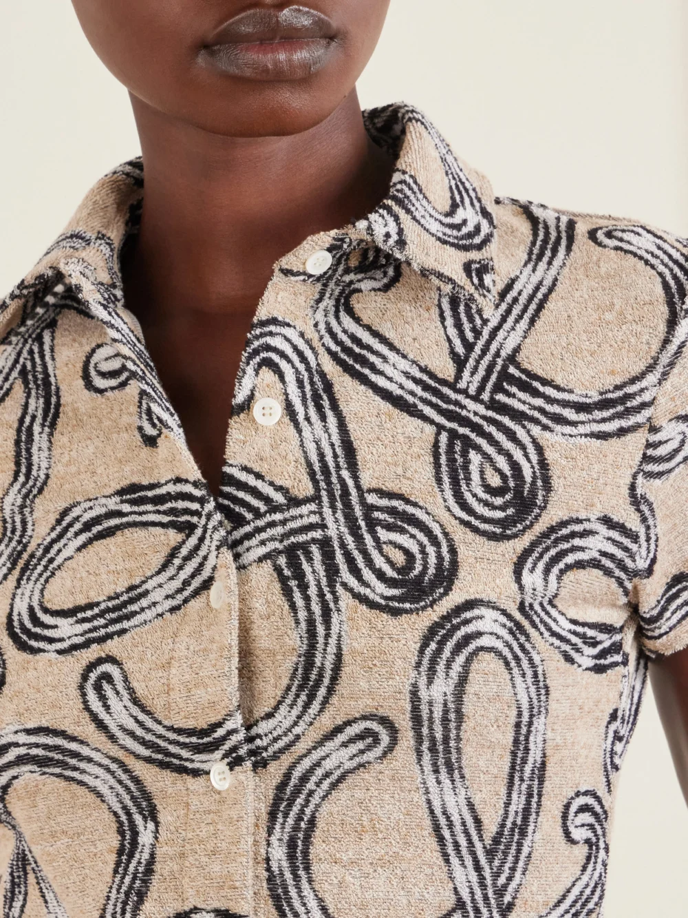Close-up detail of the Loewe +paula's Ibiza Printed Cotton-blend Terry Shirt