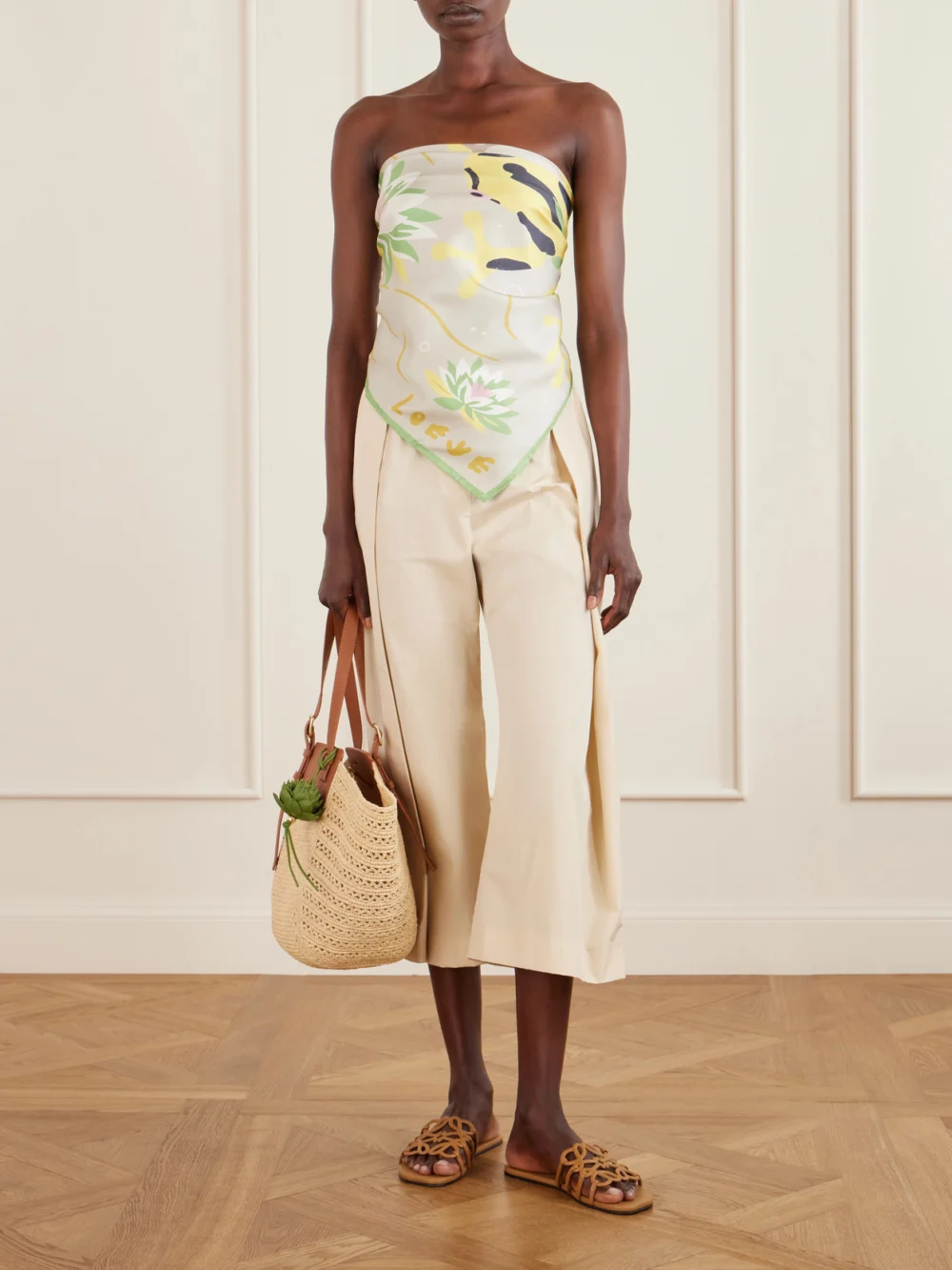 Loewe + Paula's Ibiza Printed Silk-twill Scarf, styled view