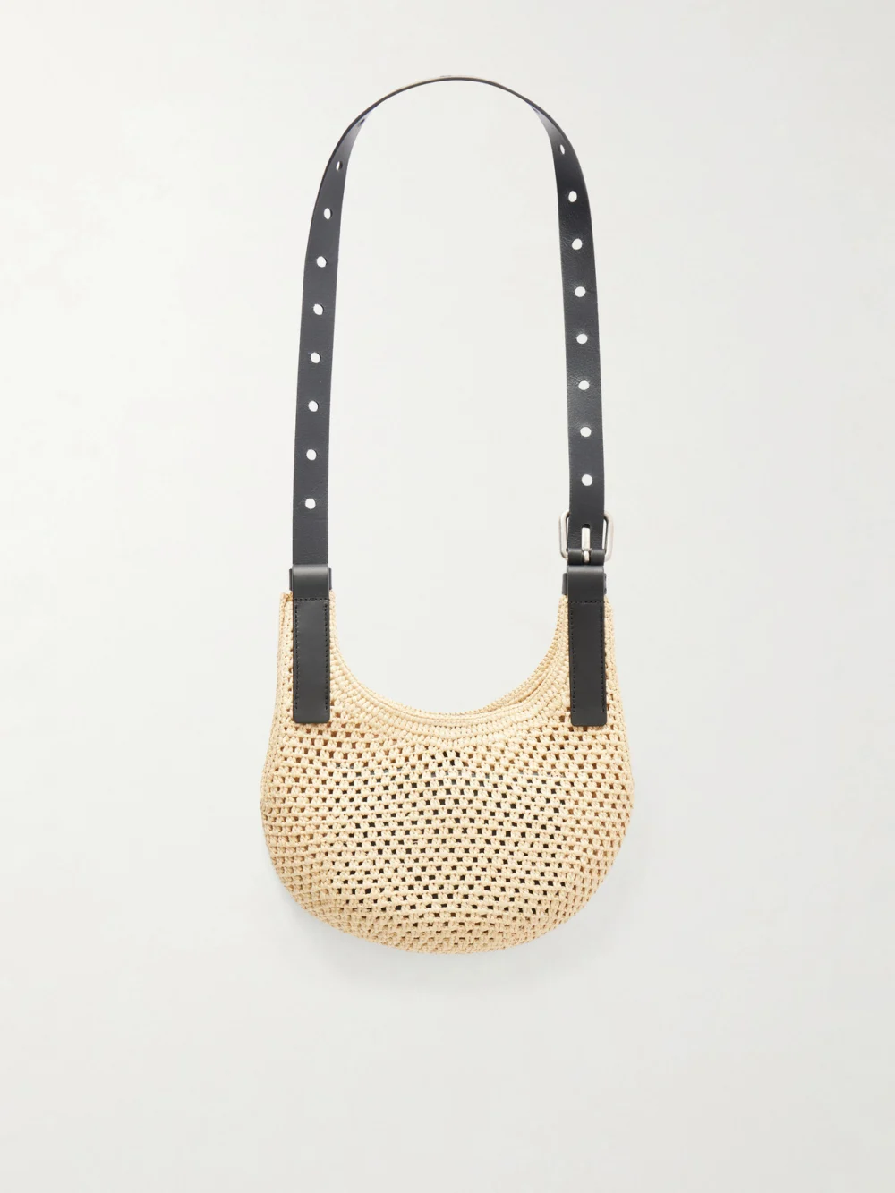 Back view of the Loewe + Paula's Ibiza Punch Hole Mini Leather-trimmed Raffia Shoulder Bag