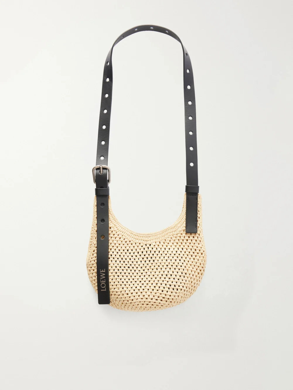 Loewe + Paula's Ibiza Punch Hole Mini Leather-trimmed Raffia Shoulder Bag in neutral