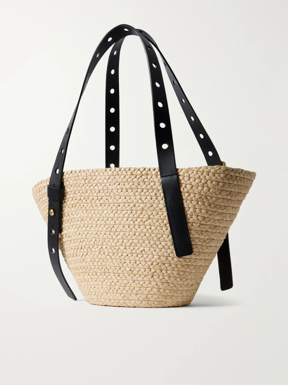 Back view of the Loewe + Paula's Ibiza Punch Hole Small Leather-trimmed Raffia Tote