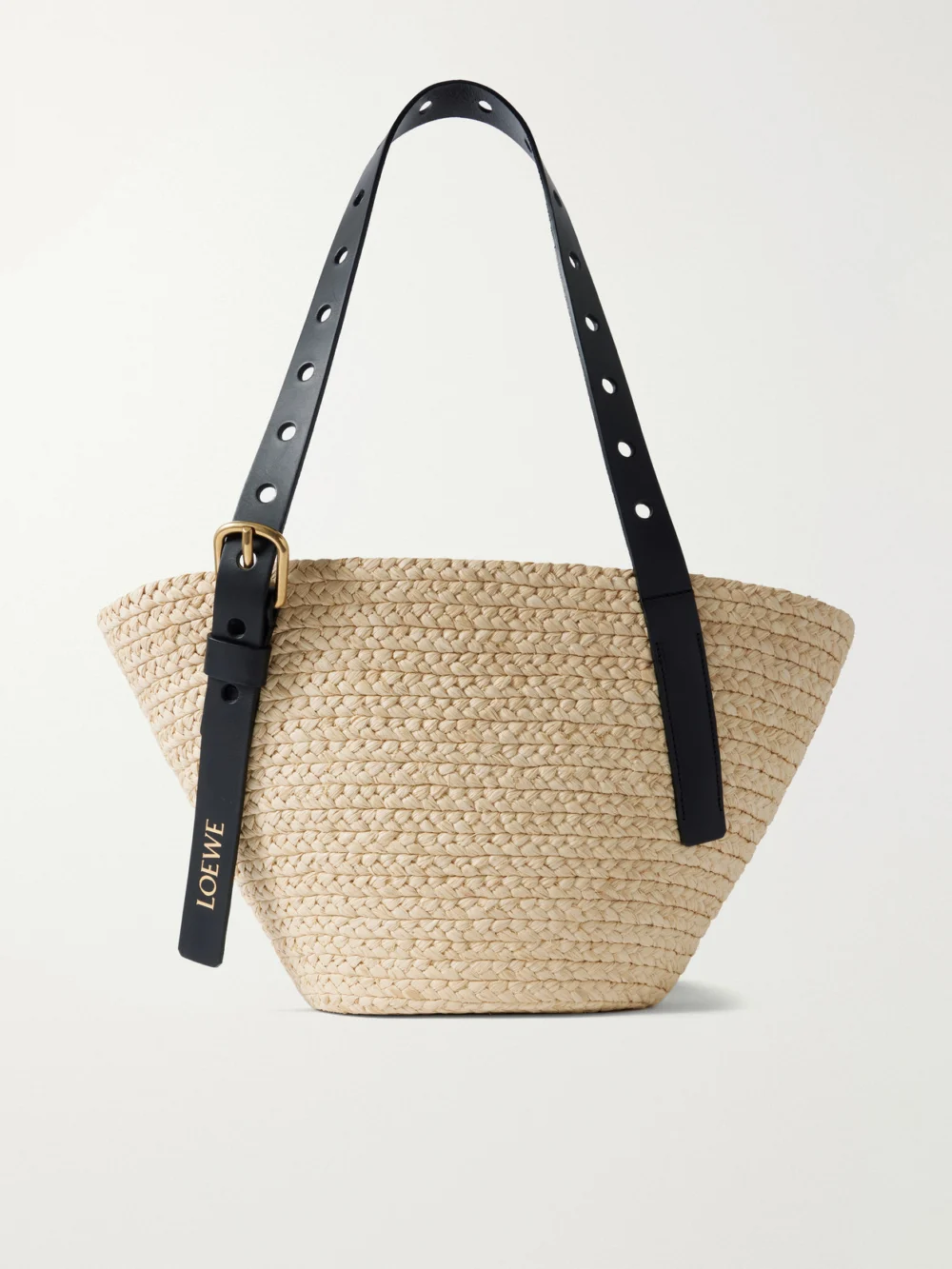 Loewe + Paula's Ibiza Punch Hole Small Leather-trimmed Raffia Tote in beige
