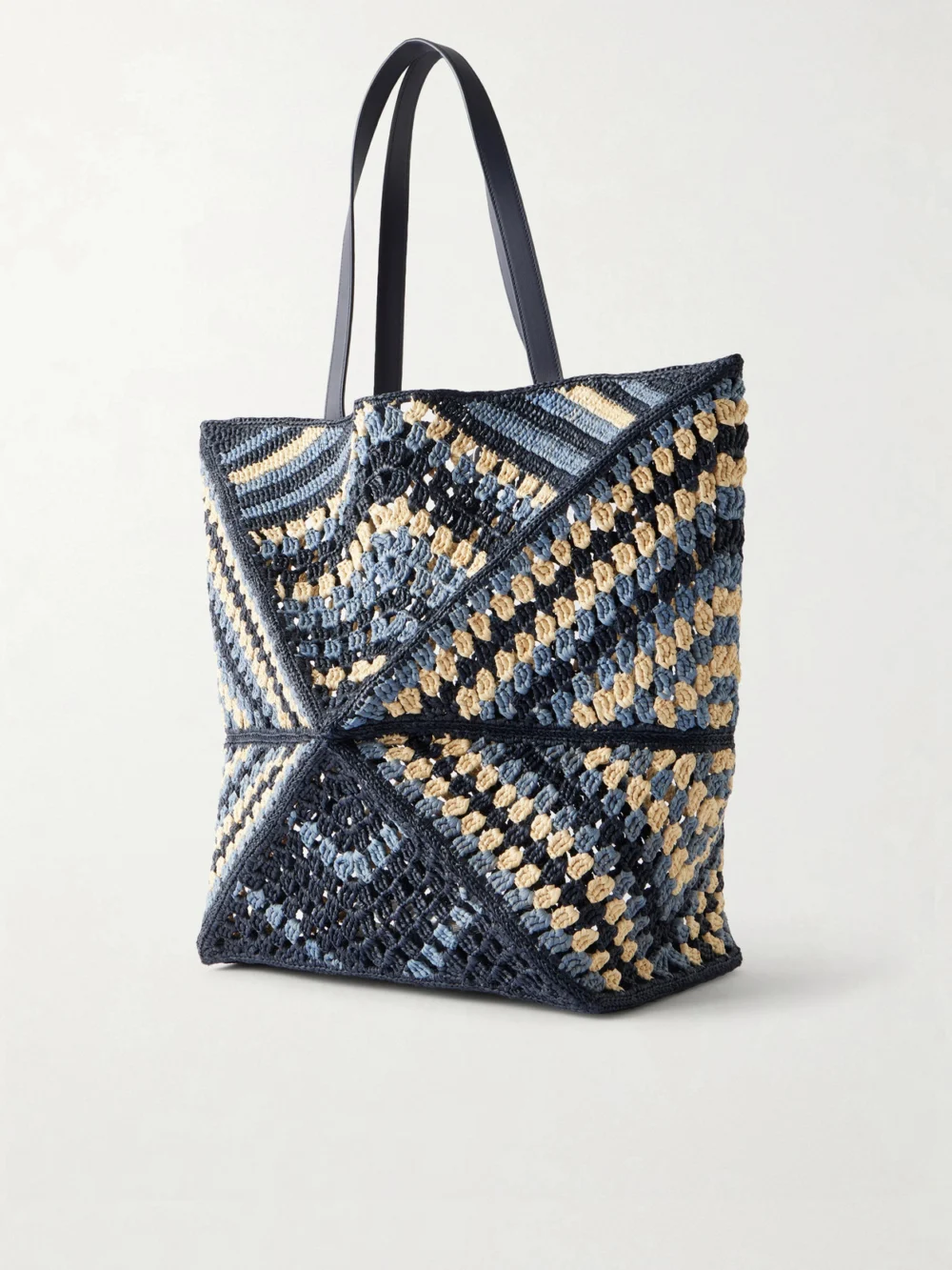 Back view of the Loewe + Paula's Ibiza Puzzle Fold Large Leather-trimmed Raffia Shoulder Bag