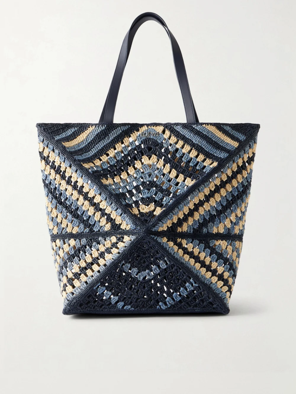 Loewe + Paula's Ibiza Puzzle Fold Large Leather-trimmed Raffia Shoulder Bag in blue