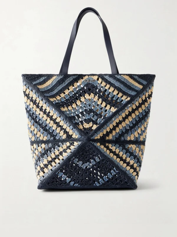 Loewe + Paula's Ibiza Puzzle Fold Large Leather-trimmed Raffia Shoulder Bag