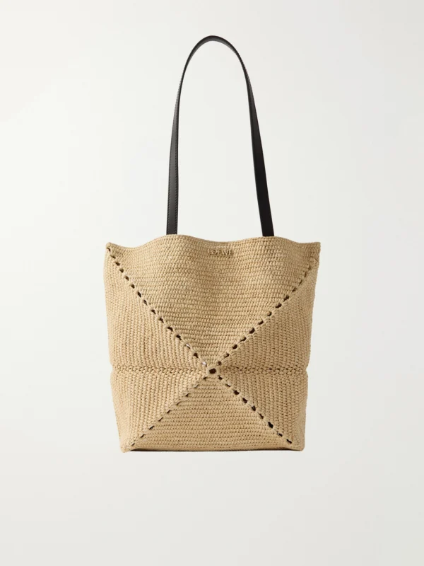 Loewe + Paula's Ibiza Puzzle Fold Medium Leather-trimmed Raffia Tote