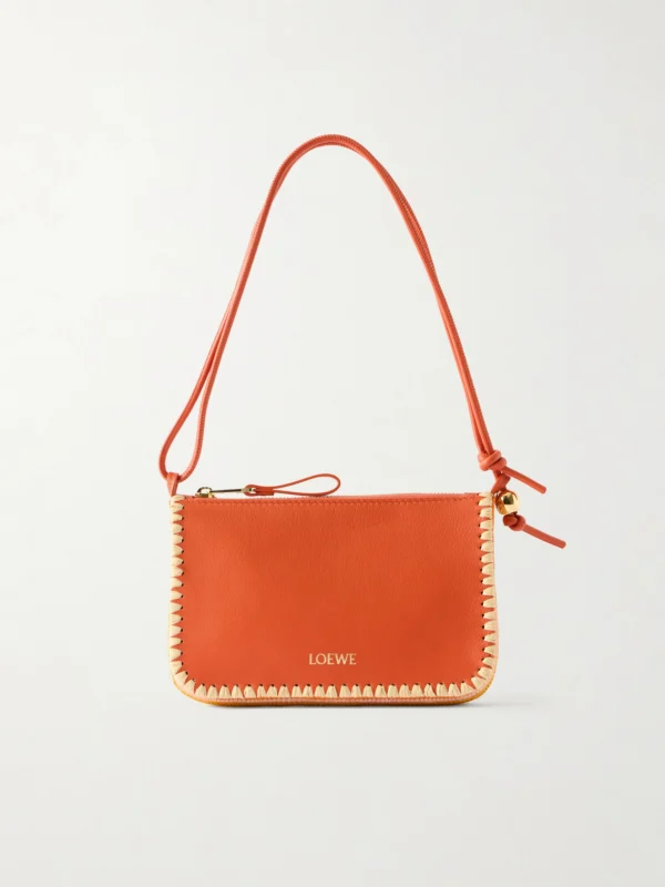 Loewe + Paula's Ibiza Rio Raffia-trimmed Leather Shoulder Bag